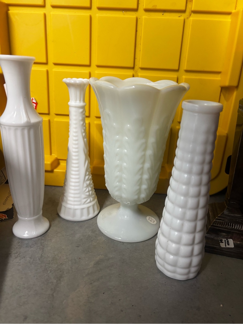 Unknown Brand White Milk Glass Vase - Scalloped Pedestal